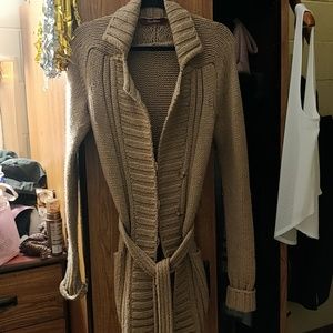 Tan thick wool blend knit cardigan